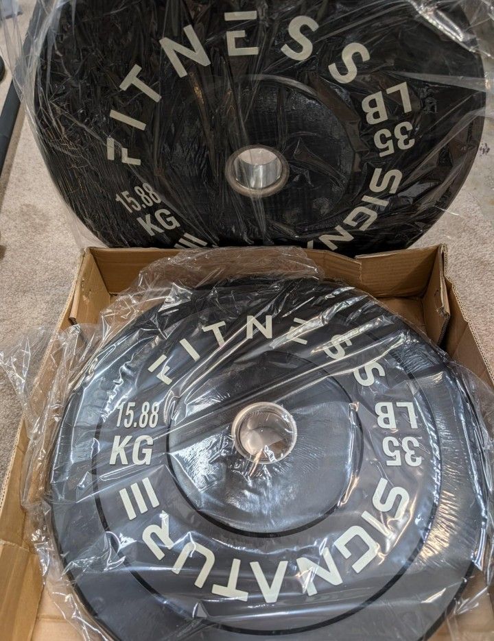 35 LBS Olympic Bumper Plates Set, 2" Weight Plates (70 LBS TOTAL).
(2) 35 LBS.