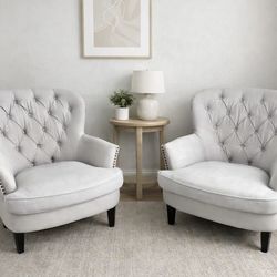 Pair of Tufted Club Chairs - Nailhead Trim