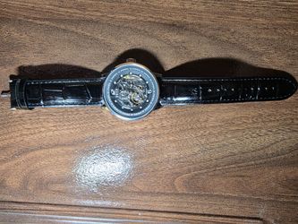 Skeleton Mechanical Watch Black Leather Strap