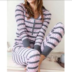 Victoria's Secret 2 Piece Pink Gray Fireside Thermal Long Janes Pajama Set Women's S/P