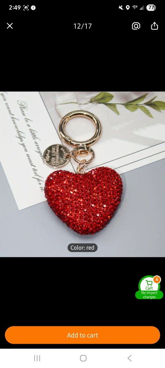 Red Heart Bling Bag Charm/Keychain