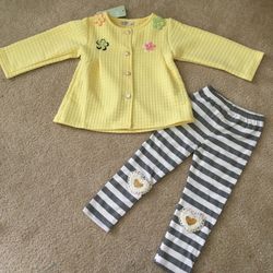 NWT Yellow Flower Outfit Set size 12-18m 2T 3T 4T