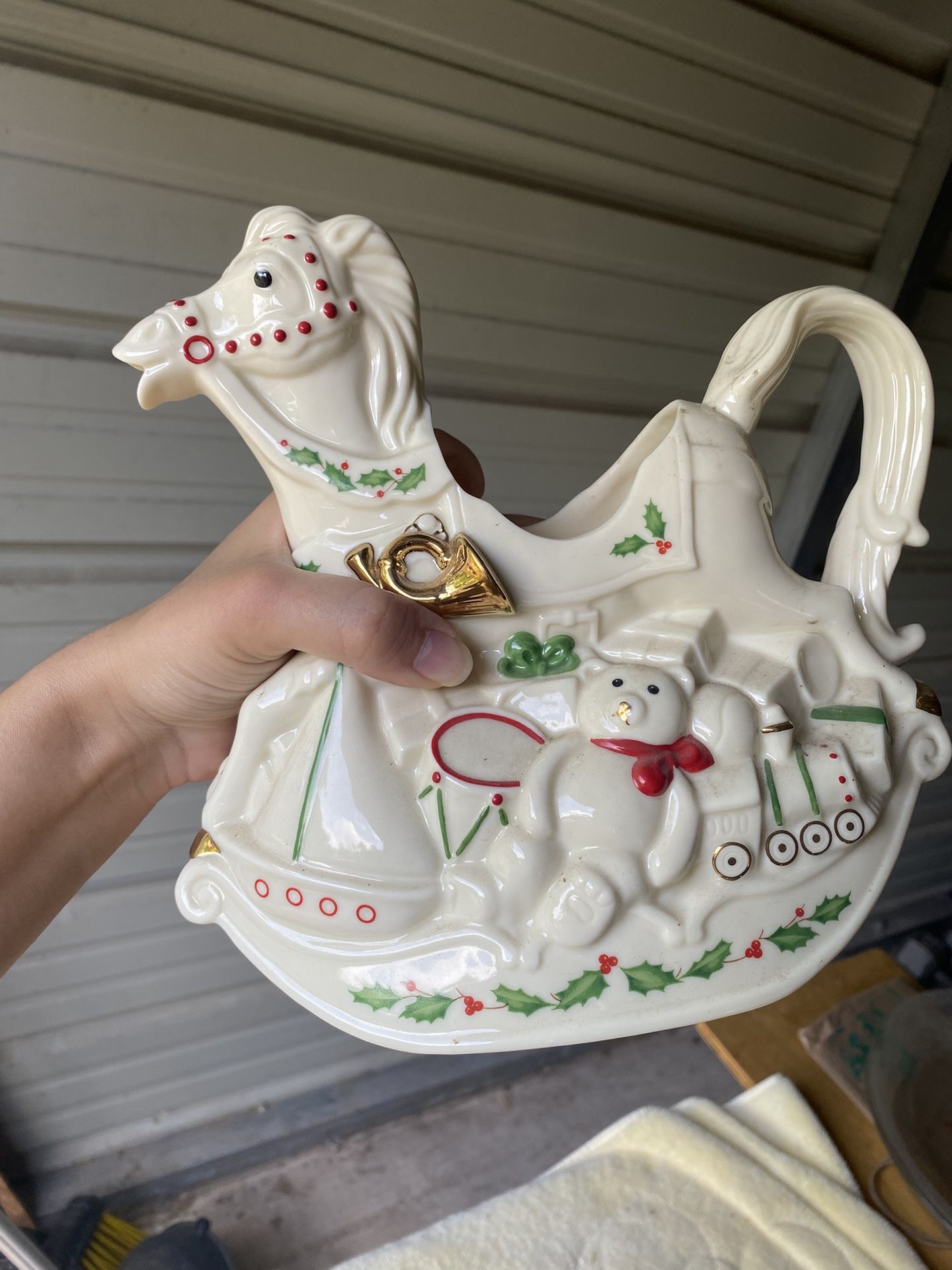 Lenox Rocking Horse Teapot Santas Holiday Toy Shop Collection NO LID 8.5" Tall