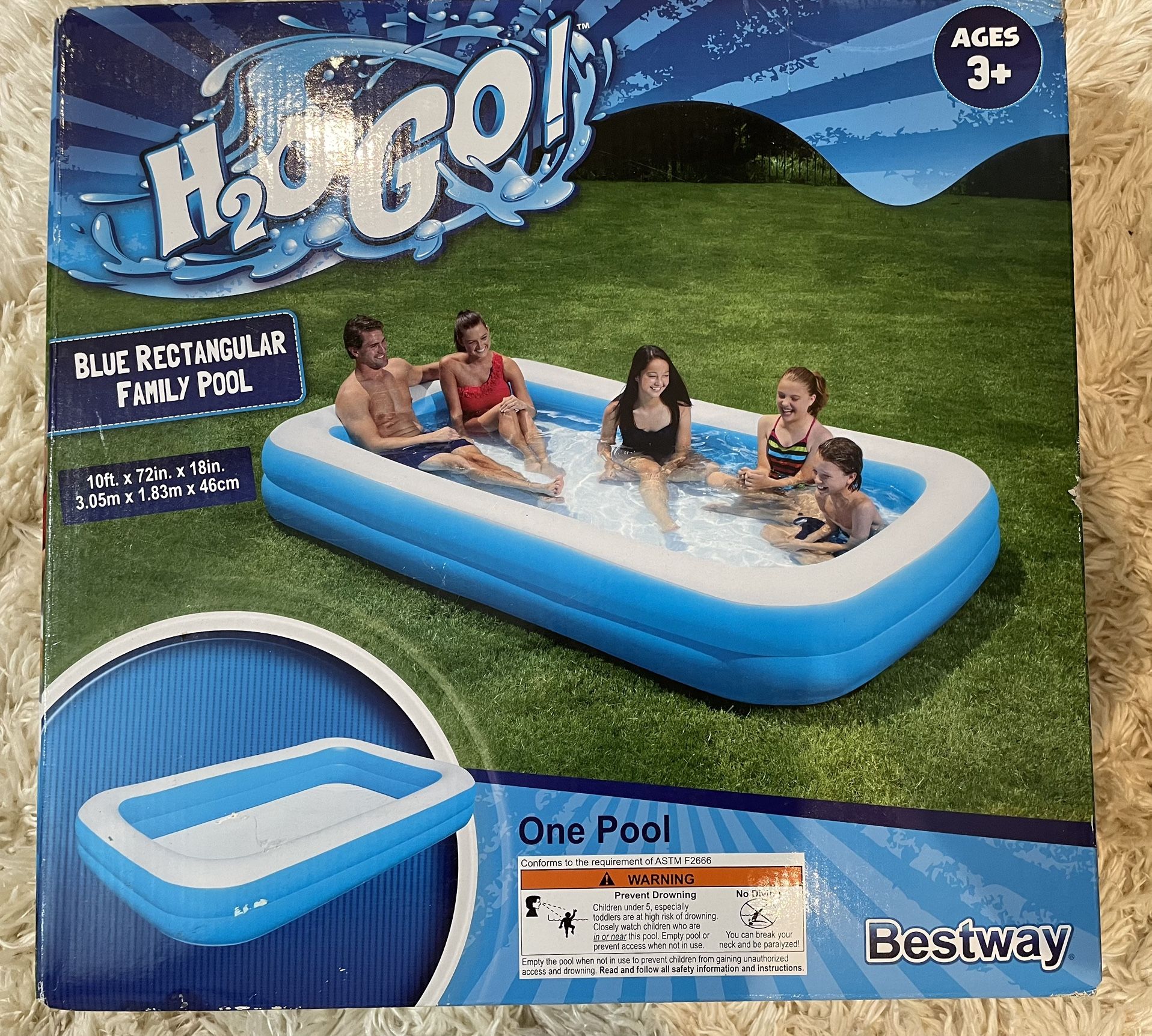 inflatable kids and adults pool 10ftx72”x18” new never been opened pick up at timber dr garage