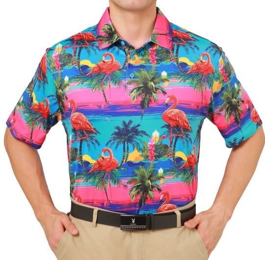 Men Hawaiian Golf Shirt Size Small