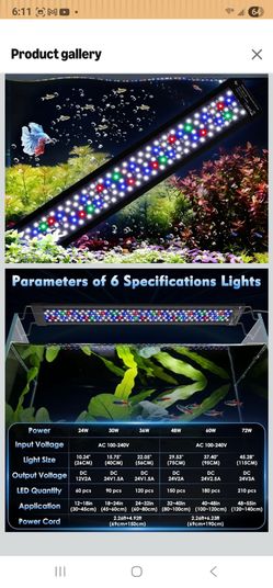 AQQA LED Aquarium Light 24W for 12-18 Inch Fish Tank, 24/7 Mode&DIY Mode Full Spectrum Fish Tank Light, IP68 Waterproof High Lumen Aquarium Plant Ligh
