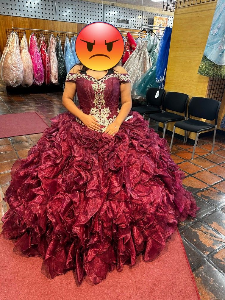 Maroon, Silver, Gold Quince Dress
