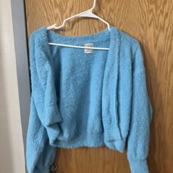 Bright blue fluffy coat