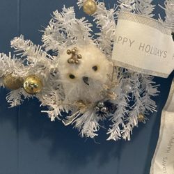 Custom White Owl Christmas Swag Wreath - Holiday Wall Hanging - Xmas Tree, Decoration