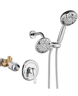 Cobbe Shower Faucet Set Rain Shower Head System Shower Trim Kit Pressure Rough-in Valve Included ABS 8 Setting Dual Shower Head and Handheld Spray Pol