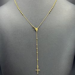 14k yellow gold 16.5” religious Rosary chain with cross and Saint Mary necklace