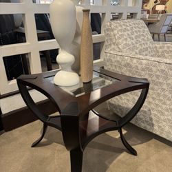 Side Table Wood And Glass Top 