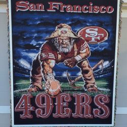 49ers Tapestry On Wooden Frame With LED Light Ready To Hang 48"W x 60"H