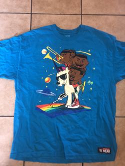 NEW DAY WWE AUTHENTIC "FEEL THE POWER" UNICORN T-Shirt XL .