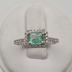 18k White Gold 0.63ct Natural Columbian Emerald Diamond Ring