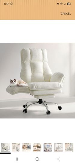 White Fluffy Office Chair with Footrest
