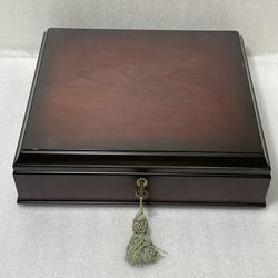 The Bombay Company ~ Wooden Mahogany Locking Jewelry Box w/ Black Velvet Lining