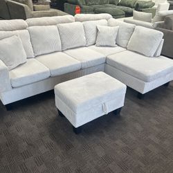 New Beige Cream Sectional And Ottoman 