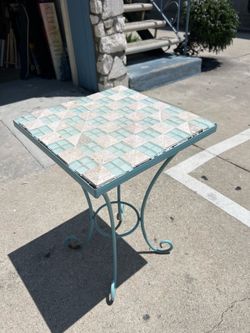 Mosaic Blue and White Checker Side Table