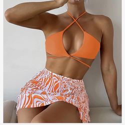 3 Piece Orange Bikini Set - Size L