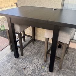 Small Brown Collapsable Ikea Table With Stools