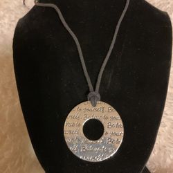 Cloth Rope Necklace With Silver(Be True To Yourself) Pendant 