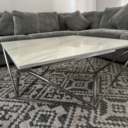 White Ceramic Coffee Table with Marble Top