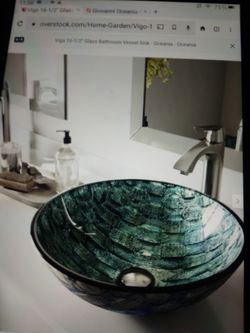 VIGO Oceania Blue vessel sink with waterfall faucet and drain