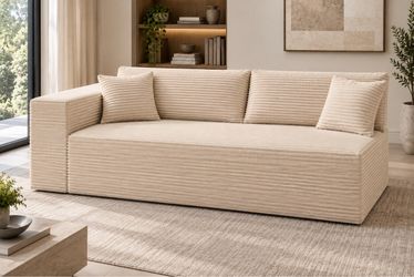 Modern Minimalist 68” in. Square Arm Polyester Sofa in White.