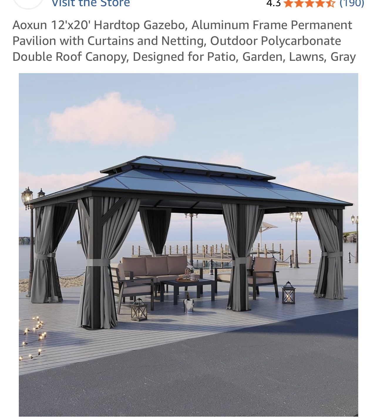New In Box, 12x20 Polycarbonate Hardtop Gazebo With Curtain And Netting