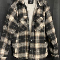 ZARA Men’s Heavyweight Sherpa-Lined Plaid Flannel Shirt Jacket Size XL  Relaxed  Fit