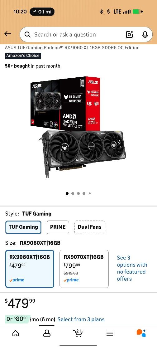 Asus TUF Gaming RX 9060XT 16 GB OC Edition GPU