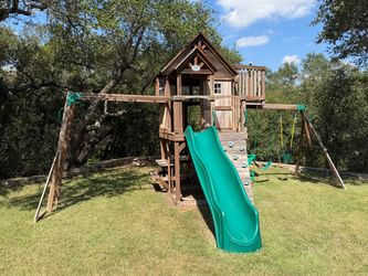 Wooden Backyard Playset with Slide and Swings
