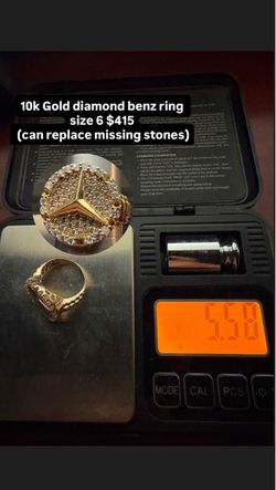 10K Gold Mercedes Benz Diamond Ring Size 6