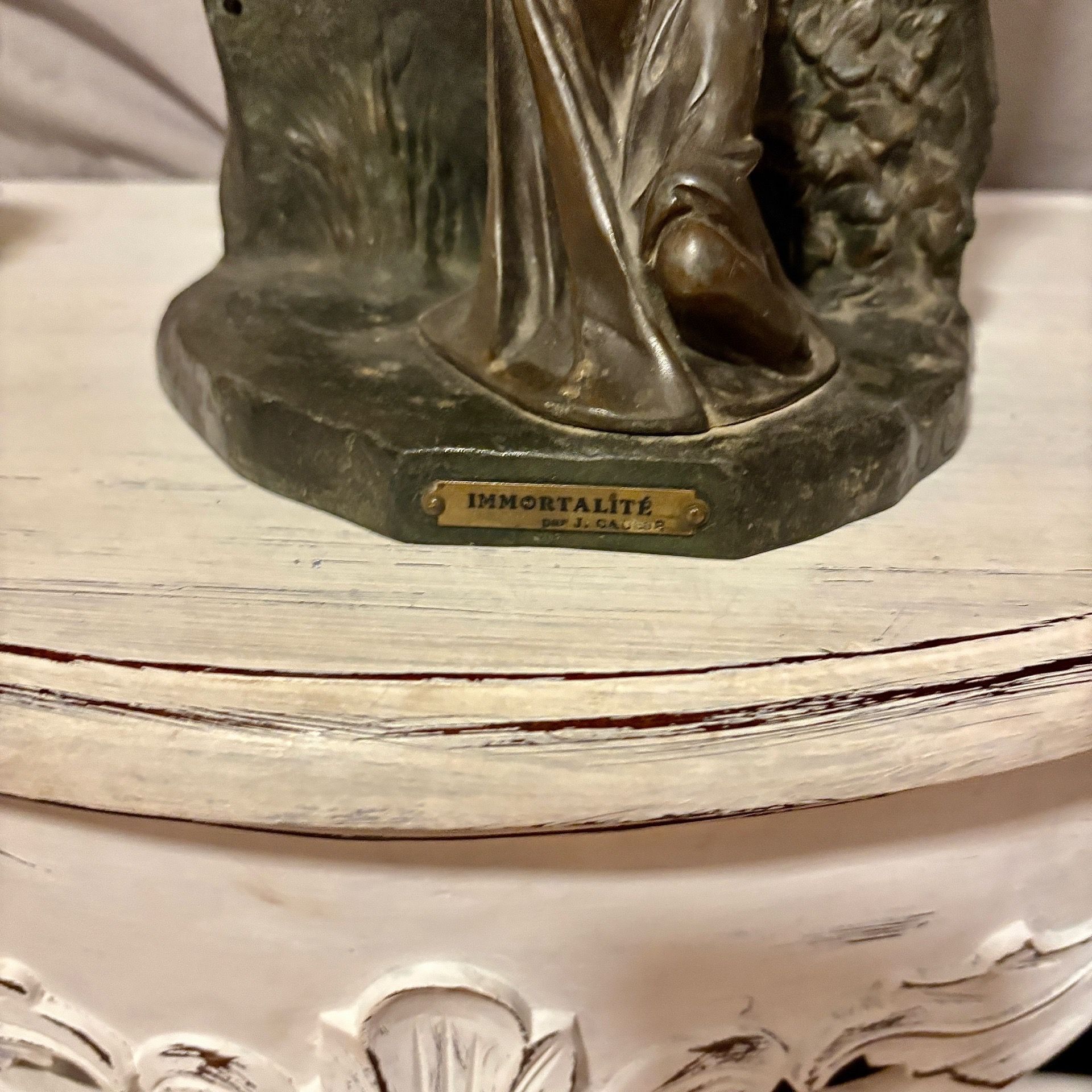 Antique Signed Metal Statue of Woman