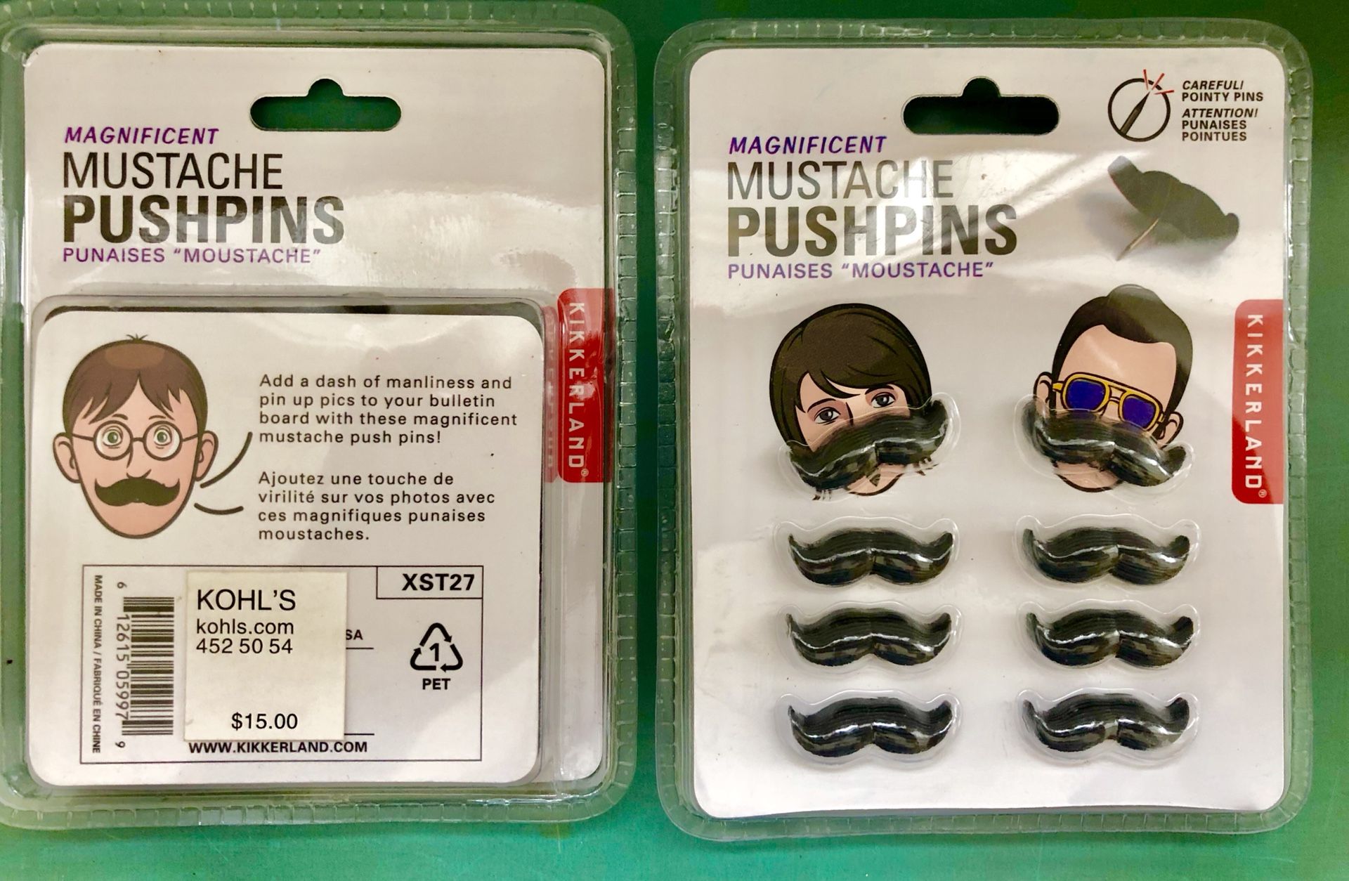 New, Mustache pushpins 2 packs for 1 price