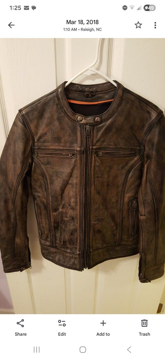 Women's Brown Leather Motorcycle Jacket Medium
