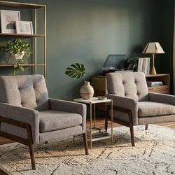 Mid Century Modern Accent Chairs – Solid Wood Frame – Set of 2