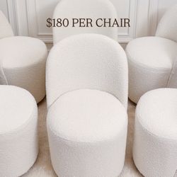 Title Beautiful Upholstered Boucle Swivel Dining Chairs, Price $180 Each|