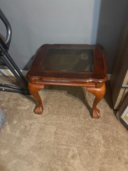 Solid Wood Side Table with Glass Top — $50  OBO