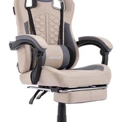 Gaming Chair with Massage, Ergonomic PC Gaming Chair with Footrest, Comfortable Headrest and Lumbar Support, High Back, PVC Leather, 300lbs (Gray)