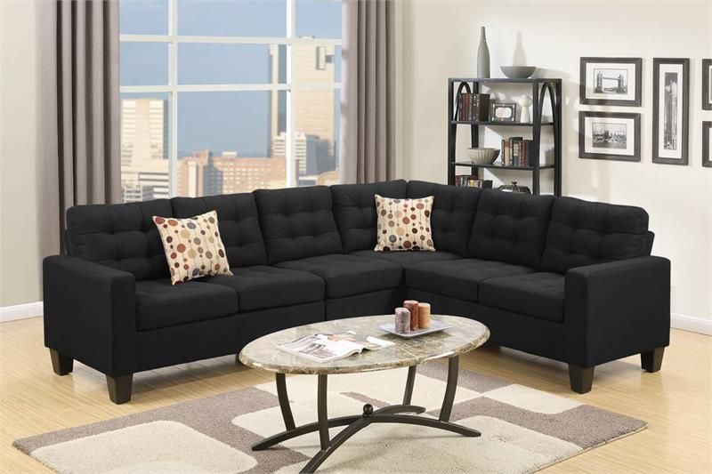 4 Piece Modular Sectional W/ Ottoman – Black Color