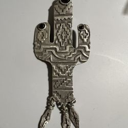 Vintage pewter Black onyx Cactus pendant
