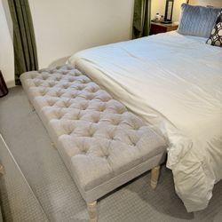 Long Upholstered Bench with Button Tufting