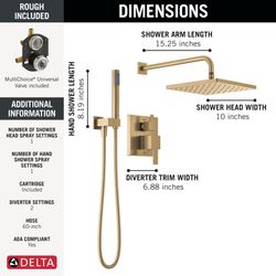 Delta Modern 14 Series Square Rain Shower System Faucet Set