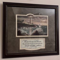 Framed Lighthouse Art With Bible Verse