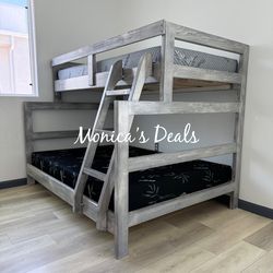 Solid Wood Twin/Full Bunk Bed With Both Mattresses $600