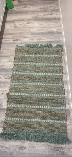 Teal Woven Area Rug with Fringe