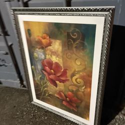 Large Floral Framed Wall Art ‒ Silver Ornate Frame ‒ Milwaukee Area ‒ $65 OBO