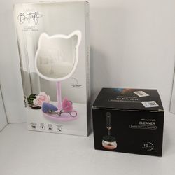 Urban Butterfly Vanity Mirror & Portable Makeup Brush Cleaner - New In Box